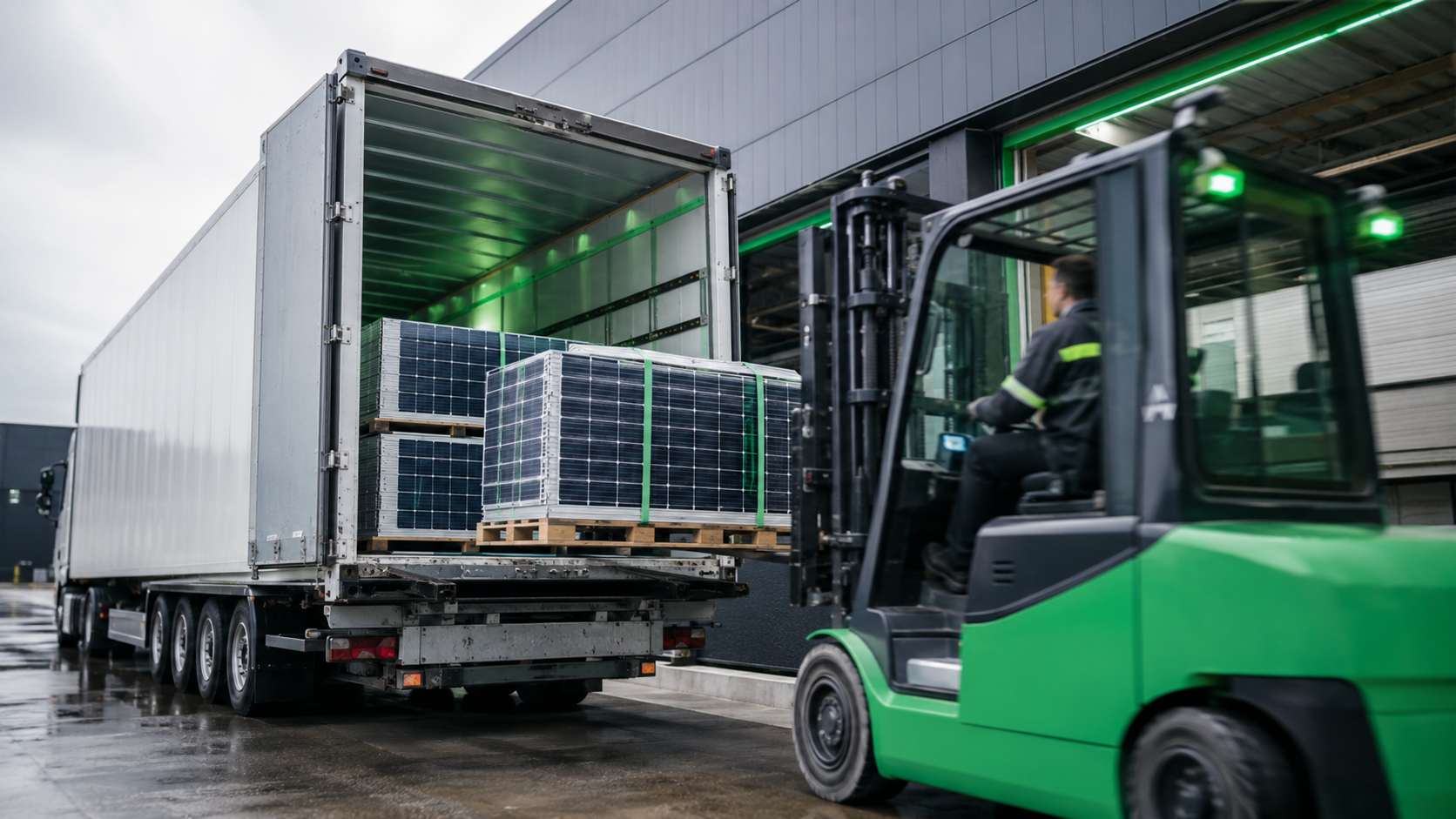 Solar panels arriving at recycling facility
