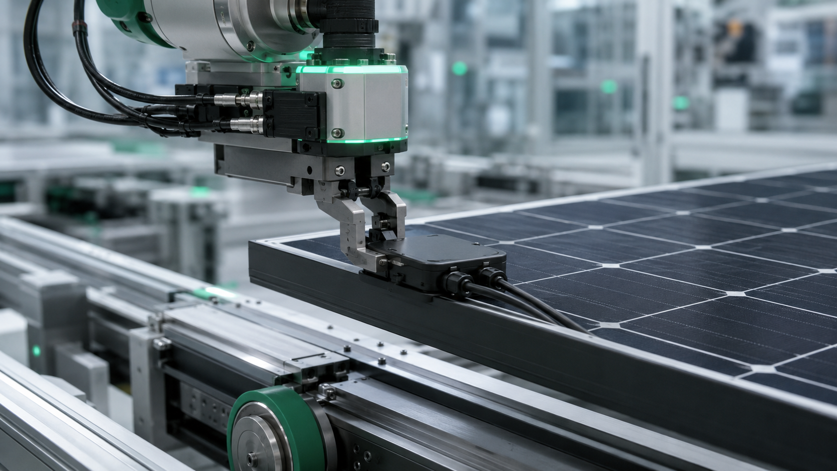 Junction box removal machine processing a solar panel