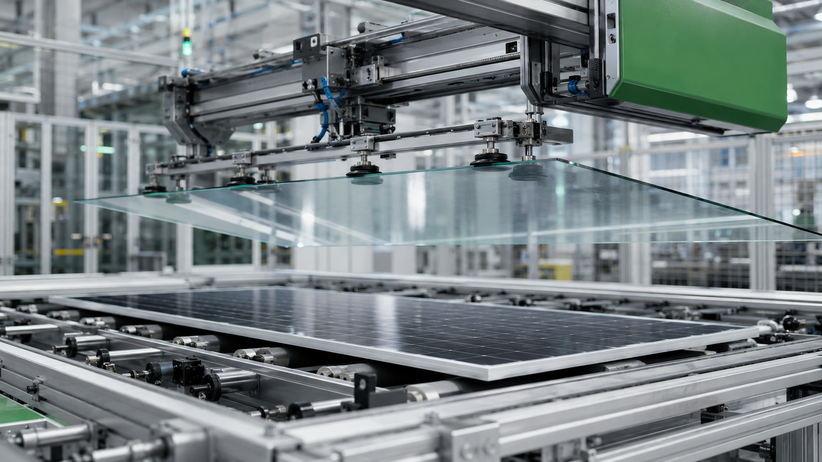 Glass removing machine separating tempered glass from a solar panel