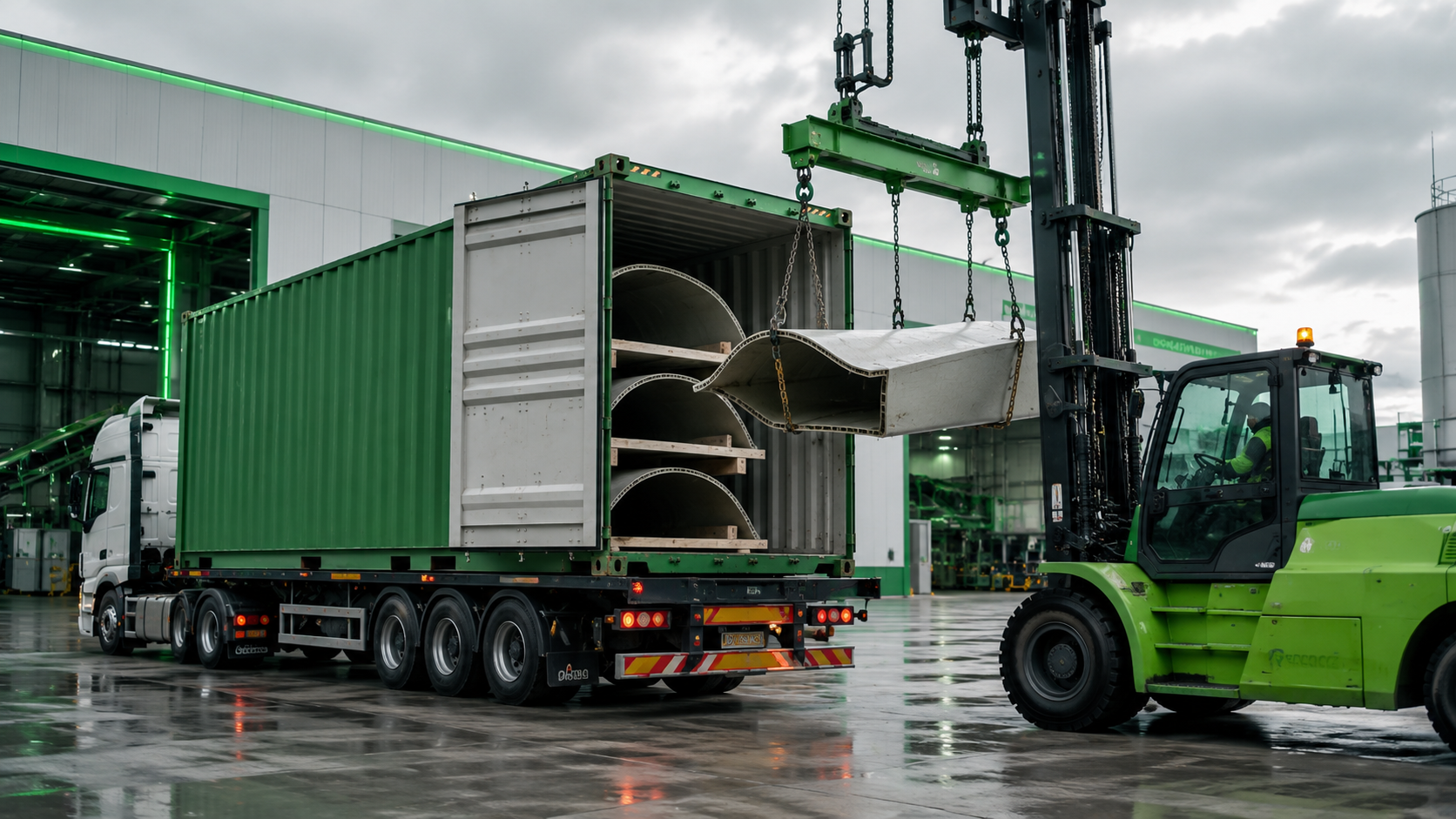 ALTIM RE facility arrival scene with truck and forklift